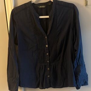 Eddie Bauer Dark Blue Button-Up Blouse